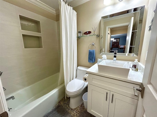 3272 Lake Bayshore Dr Unit 515, Bradenton, FL 34205 - full bathroom featuring toilet, ornamental molding, vanity, and shower / bath combo