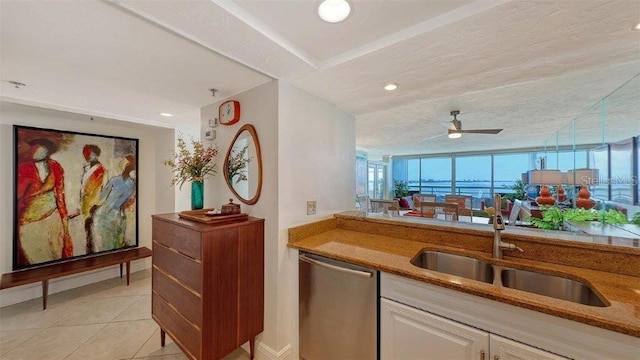 988 Blvd Of The Arts Unit 1016, Sarasota, FL 34236 - kitchen featuring stainless steel dishwasher, a sink, plenty of natural light, ceiling fan, and recessed lighting