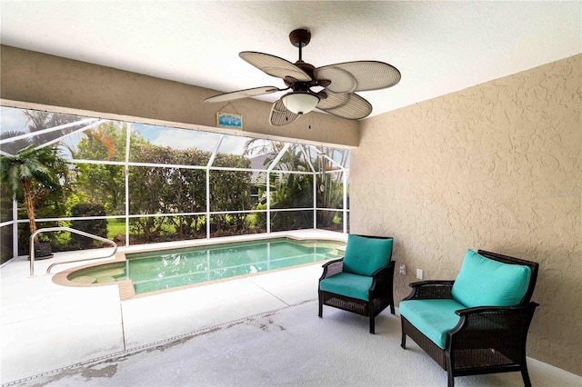 2199 Palm Ct, North Port, FL 34287 - outdoor pool with a patio, ceiling fan, and a lanai