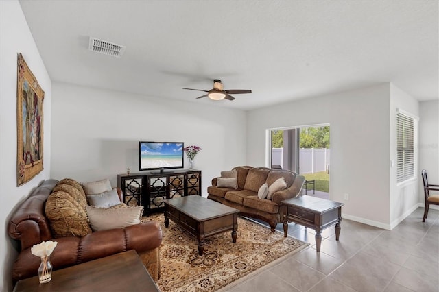 2105 Grand Flora Trl, Bradenton, FL 34208 - living room with a ceiling fan, baseboards, and light tile patterned floors