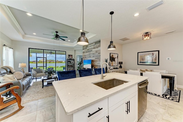 4625 Canoe Creek Ave, Parrish, FL 34219 - kitchen with a sink, open floor plan, light stone counters, stainless steel dishwasher, and recessed lighting