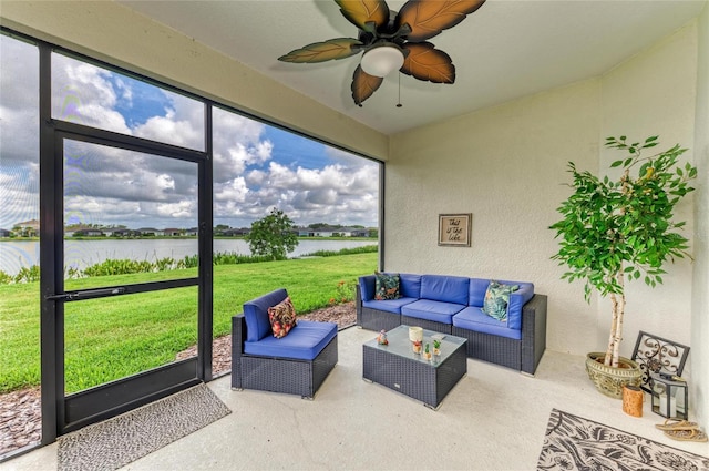 4625 Canoe Creek Ave, Parrish, FL 34219 - sunroom / solarium featuring a water view, outdoor lounge area, and a ceiling fan