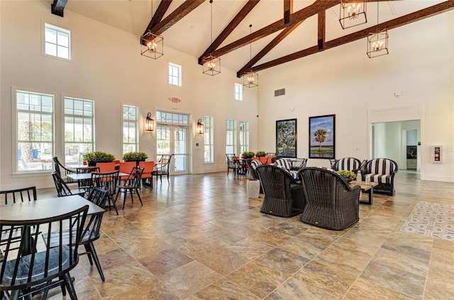 4625 Canoe Creek Ave, Parrish, FL 34219 - building lobby with high vaulted ceiling and beamed ceiling