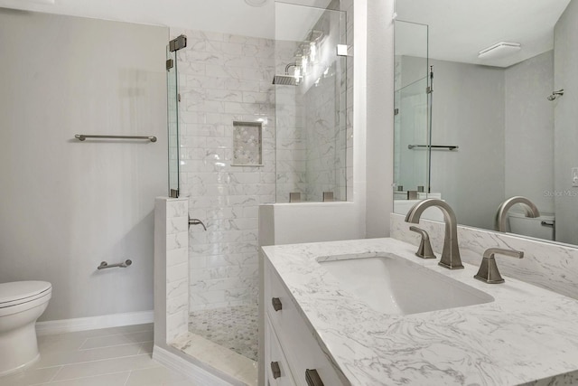 5192 Cedar Hammock Ln, Sarasota, FL 34232 - bathroom featuring toilet, a shower stall, vanity, and tile patterned floors