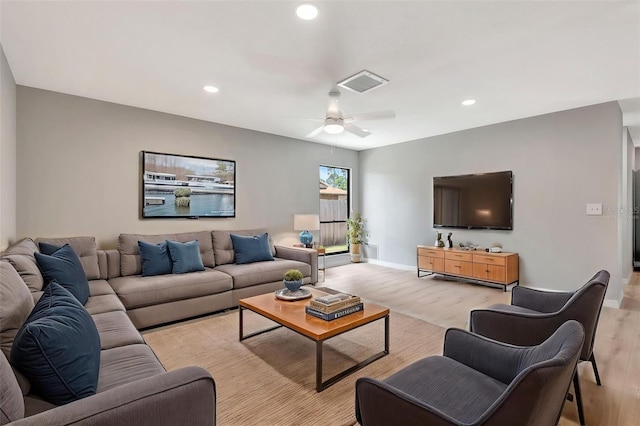 5192 Cedar Hammock Ln, Sarasota, FL 34232 - living area featuring light wood-style floors, recessed lighting, a ceiling fan, and baseboards