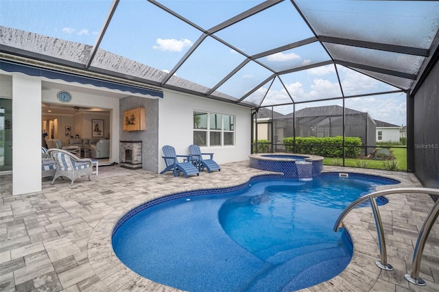 10423 Morning Marsh Ln, Parrish, FL 34219 - view of pool with a patio, a pool with connected hot tub, and glass enclosure