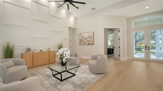 6641 Saint James Xing, University Park, FL 34201 - living area with french doors, baseboards, a ceiling fan, recessed lighting, and light wood-style floors