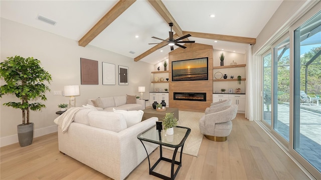 6641 Saint James Xing, University Park, FL 34201 - living room with light wood finished floors, a fireplace, ceiling fan, recessed lighting, and baseboards