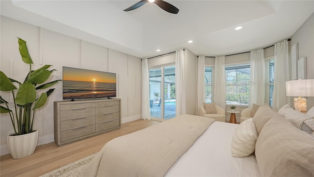 6641 Saint James Xing, University Park, FL 34201 - bedroom featuring access to exterior, light wood-type flooring, recessed lighting, baseboards, and a ceiling fan