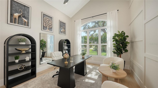 6641 Saint James Xing, University Park, FL 34201 - office area with healthy amount of natural light, light wood-style floors, baseboards, and high vaulted ceiling