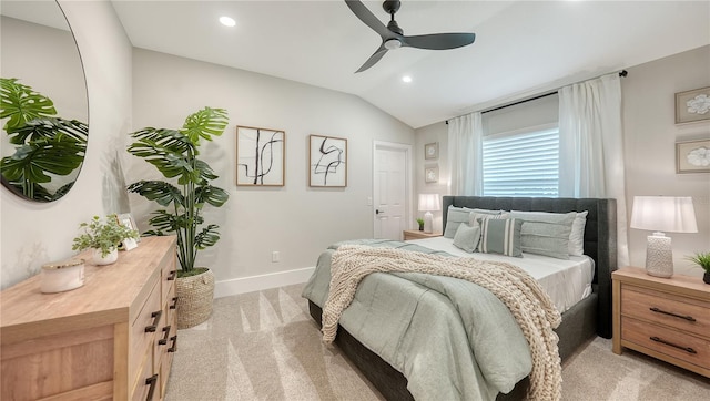 6641 Saint James Xing, University Park, FL 34201 - bedroom featuring light colored carpet, lofted ceiling, recessed lighting, baseboards, and a ceiling fan