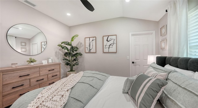 6641 Saint James Xing, University Park, FL 34201 - bedroom with lofted ceiling, ceiling fan, and recessed lighting