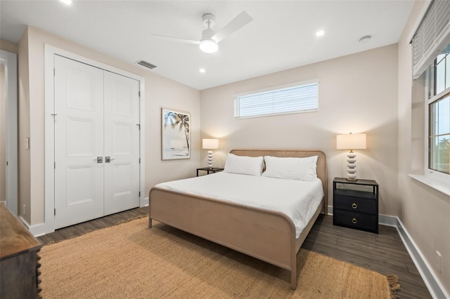 4321 Marina View Way, Cortez, FL 34215 - bedroom featuring wood finished floors, baseboards, a closet, and recessed lighting