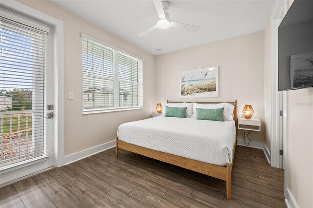 4321 Marina View Way, Cortez, FL 34215 - bedroom featuring wood finished floors, baseboards, and a ceiling fan