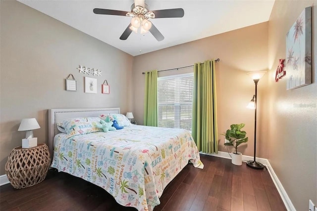 18620 Cortes Creek Blvd, Spring Hill, FL 34610 - bedroom featuring baseboards, hardwood / wood-style floors, and a ceiling fan