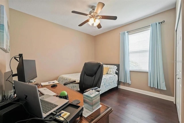 18620 Cortes Creek Blvd, Spring Hill, FL 34610 - office area with baseboards, a ceiling fan, and dark wood-style flooring