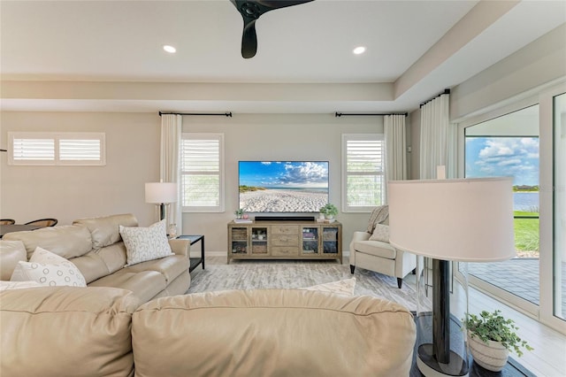 909 Crosswind Ave, Sarasota, FL 34240 - living area featuring wood finished floors, baseboards, recessed lighting, and ceiling fan