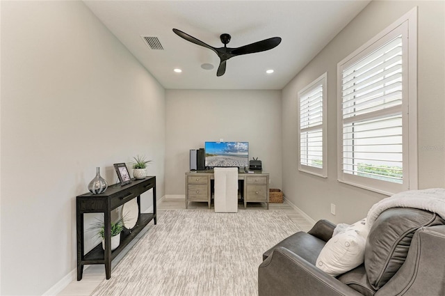 909 Crosswind Ave, Sarasota, FL 34240 - office featuring a ceiling fan, baseboards, and recessed lighting