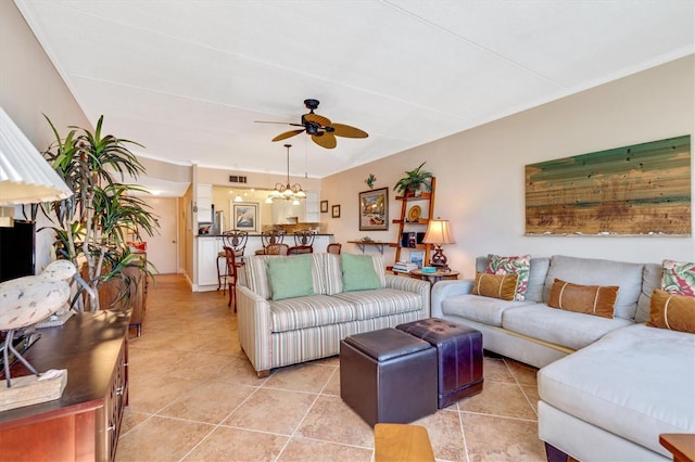 3806 Gulf Of Mexico Dr Unit C204, Longboat Key, FL 34228 - living area featuring ceiling fan and light tile patterned flooring