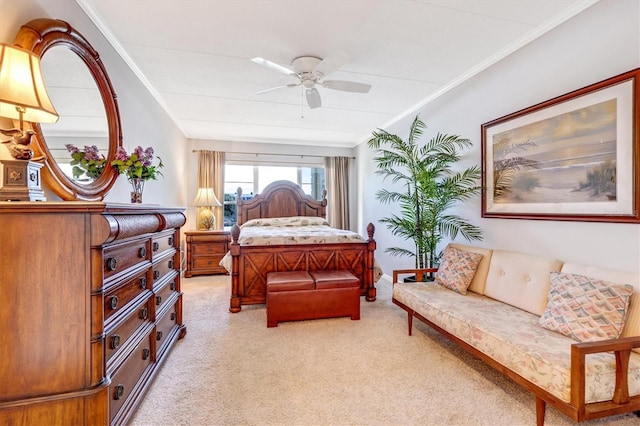 3806 Gulf Of Mexico Dr Unit C204, Longboat Key, FL 34228 - bedroom featuring light carpet, ornamental molding, and ceiling fan
