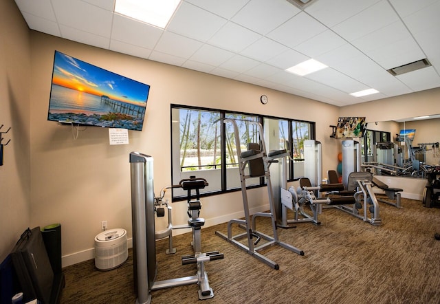 1445 Gulf Of Mexico Dr Unit 203, Longboat Key, FL 34228 - exercise room with carpet flooring and a paneled ceiling