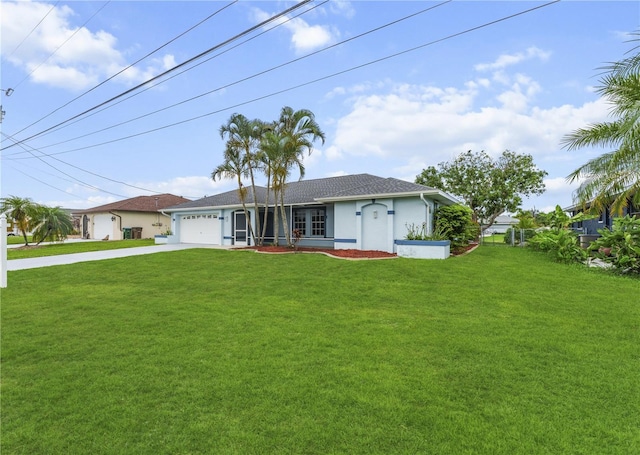 1314 SE 15th Ter, Cape Coral, FL 33990 - ranch-style house with driveway, a front lawn, stucco siding, and an attached garage
