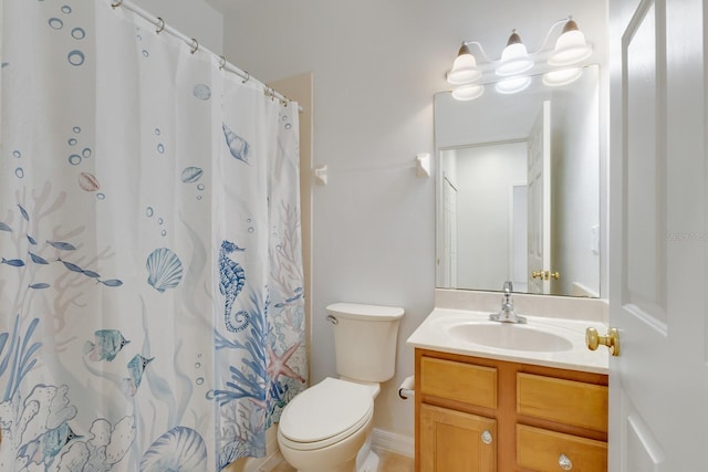 3402 Parkridge Cir, Sarasota, FL 34243 - bathroom with vanity, toilet, and curtained shower