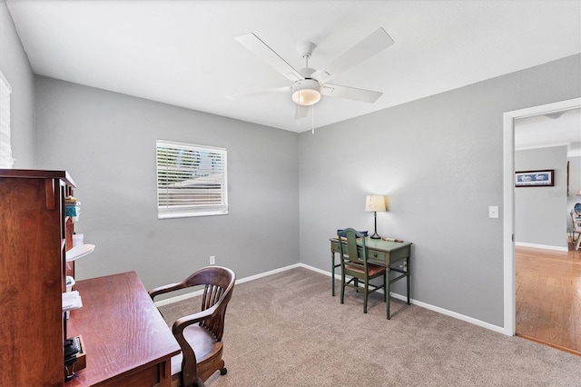 304 34th St W, Bradenton, FL 34205 - carpeted home office with ceiling fan and baseboards