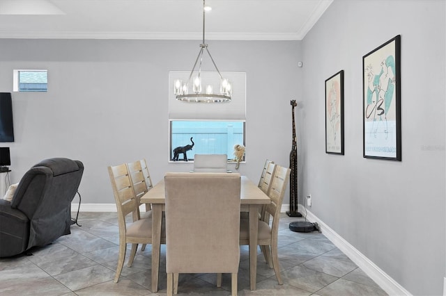 6636 35th Ct E, Sarasota, FL 34243 - dining space with a chandelier, ornamental molding, and baseboards