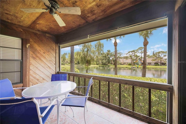 7926 Woodpointe Ct Unit 29, Sarasota, FL 34238 - sunroom / solarium featuring a water view, a ceiling fan, and outdoor dining area