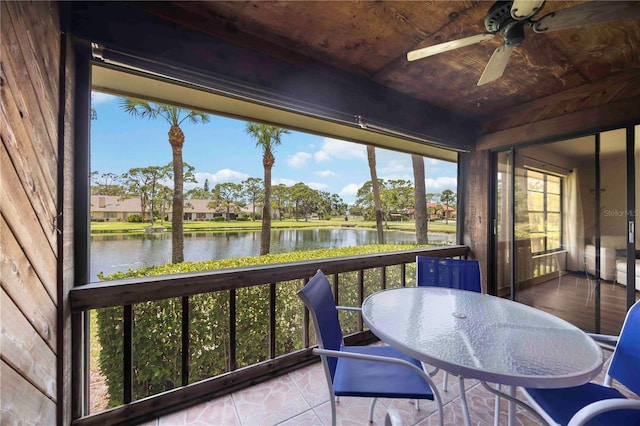 7926 Woodpointe Ct Unit 29, Sarasota, FL 34238 - sunroom / solarium featuring a water view and ceiling fan
