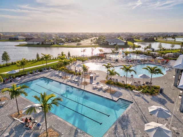 14835 Lyla Ter, Bradenton, FL 34211 - community pool featuring a water view, a residential view, and a patio area