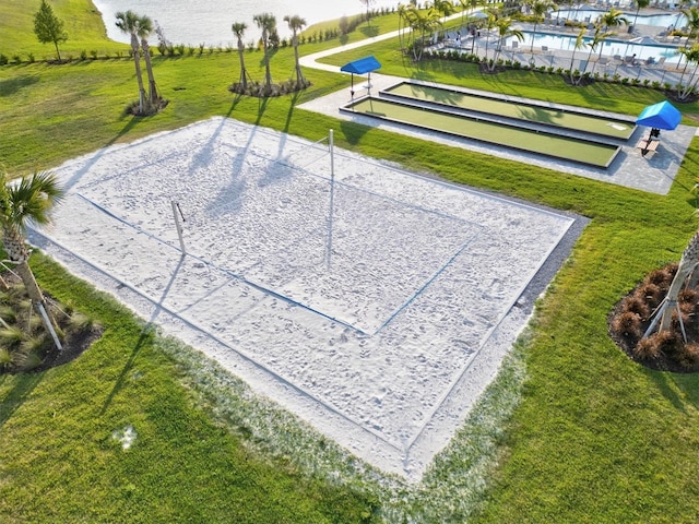 14835 Lyla Ter, Bradenton, FL 34211 - surrounding community with a bocce ball area, a lawn, and a water view