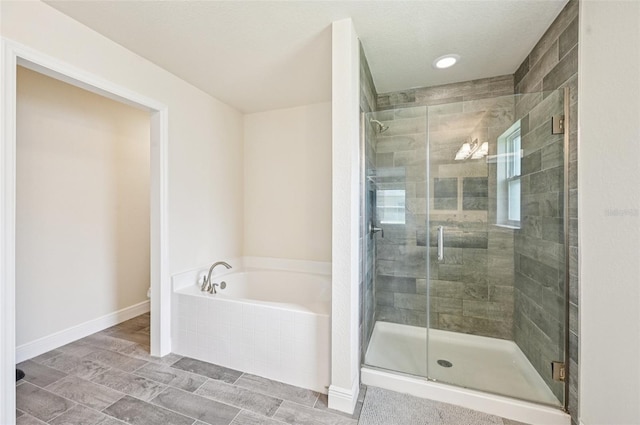 4610 Clarke St, North Port, FL 34286 - bathroom featuring a bath, a shower stall, baseboards, and toilet