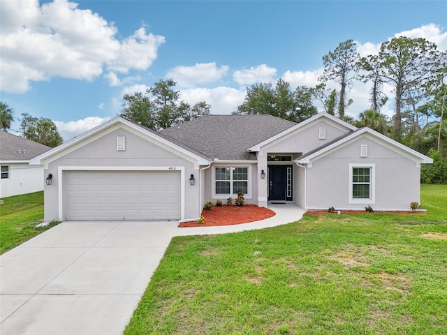 4610 Clarke St, North Port, FL 34286 - ranch-style house featuring a garage, concrete driveway, stucco siding, and a front lawn