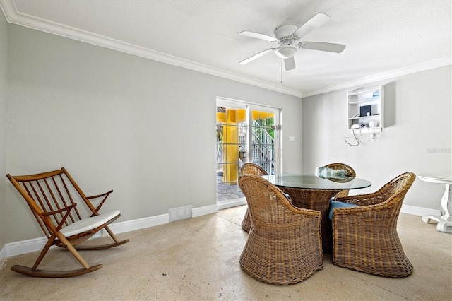 145 50th St, Holmes Beach, FL 34217 - dining area featuring crown molding and ceiling fan