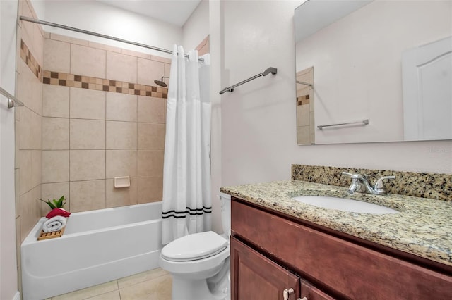 3712 76th St E, Palmetto, FL 34221 - bathroom featuring vanity, tile patterned flooring, shower / tub combo, and toilet