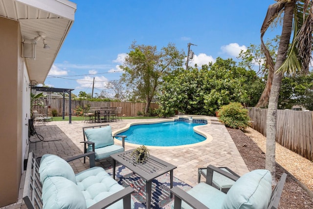 715 Fontana Ln, Bradenton, FL 34209 - view of pool with a patio area, a fenced backyard, outdoor dining space, and an outdoor hangout area