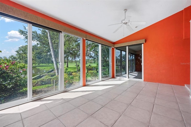 4472 Calle Serena, Sarasota, FL 34238 - unfurnished sunroom featuring lofted ceiling and tile patterned floors