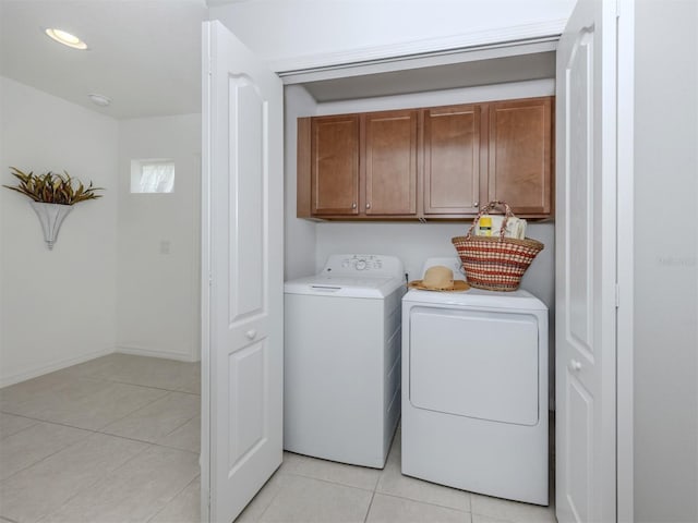 12682 Shimmering Oak Cir, Venice, FL 34293 - laundry area with cabinet space, washing machine and dryer, light tile patterned floors, and recessed lighting