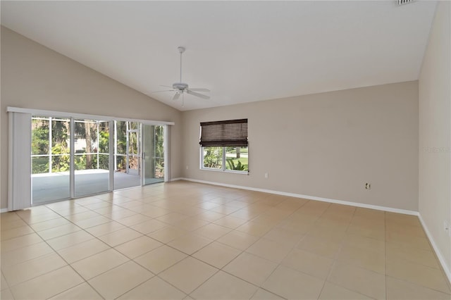 2662 6th Ct E, Ellenton, FL 34222 - unfurnished room with ceiling fan, baseboards, light tile patterned flooring, and high vaulted ceiling