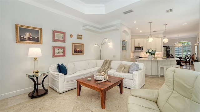 1864 Goldenrod St, Sarasota, FL 34239 - living room featuring crown molding and recessed lighting