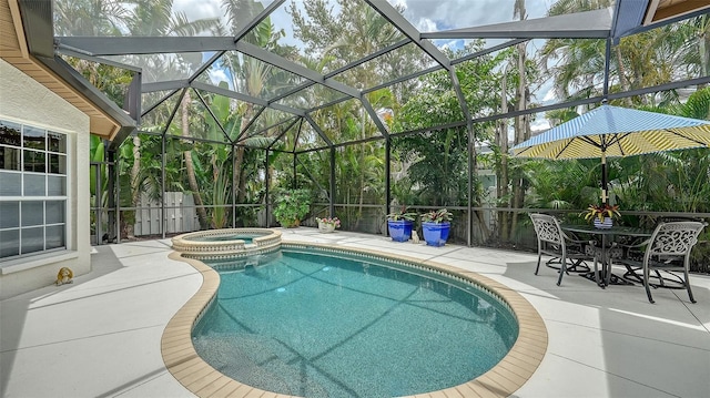 1864 Goldenrod St, Sarasota, FL 34239 - view of pool featuring a patio, a lanai, and a pool with connected hot tub