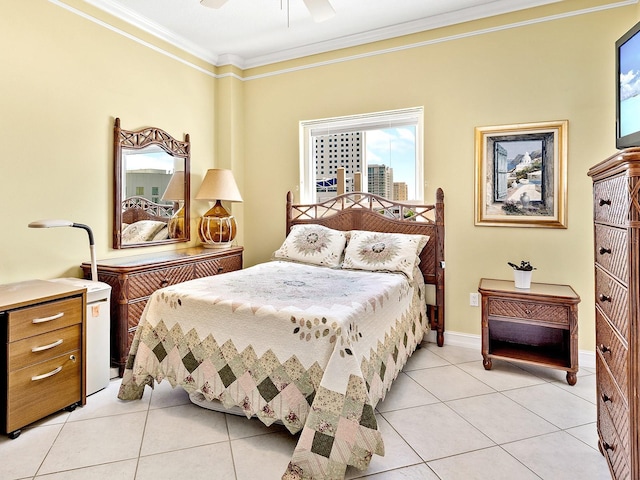 1233 N Gulfstream Ave Unit 401, Sarasota, FL 34236 - bedroom featuring crown molding, light tile patterned floors, and ceiling fan