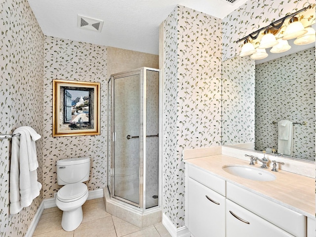 1233 N Gulfstream Ave Unit 401, Sarasota, FL 34236 - bathroom featuring wallpapered walls, toilet, vanity, a stall shower, and baseboards