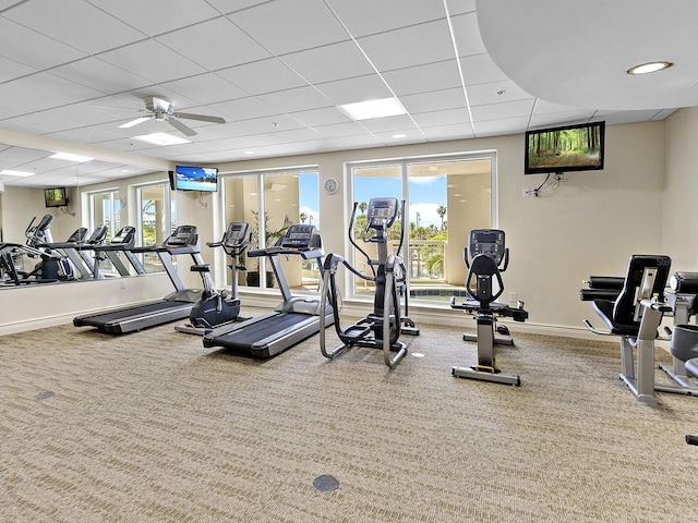 1233 N Gulfstream Ave Unit 401, Sarasota, FL 34236 - exercise room with carpet, baseboards, healthy amount of natural light, and a drop ceiling