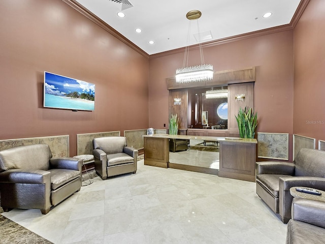 1233 N Gulfstream Ave Unit 401, Sarasota, FL 34236 - community lobby featuring ornamental molding, a high ceiling, and recessed lighting