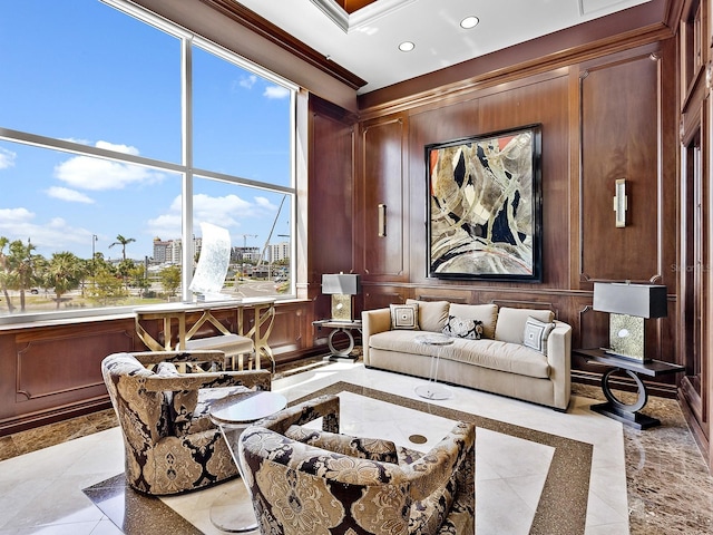 1233 N Gulfstream Ave Unit 401, Sarasota, FL 34236 - living room with inlaid floor details, recessed lighting, and a decorative wall