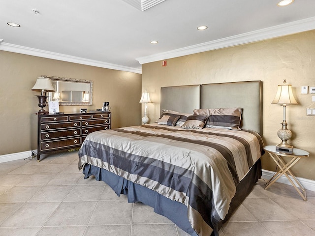 1233 N Gulfstream Ave Unit 401, Sarasota, FL 34236 - tiled bedroom featuring ornamental molding, recessed lighting, and baseboards