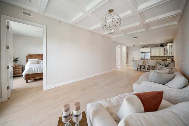 525 N Orange Ave Unit 302, Sarasota, FL 34236 - living room featuring coffered ceiling, light wood-style flooring, beam ceiling, baseboards, and recessed lighting
